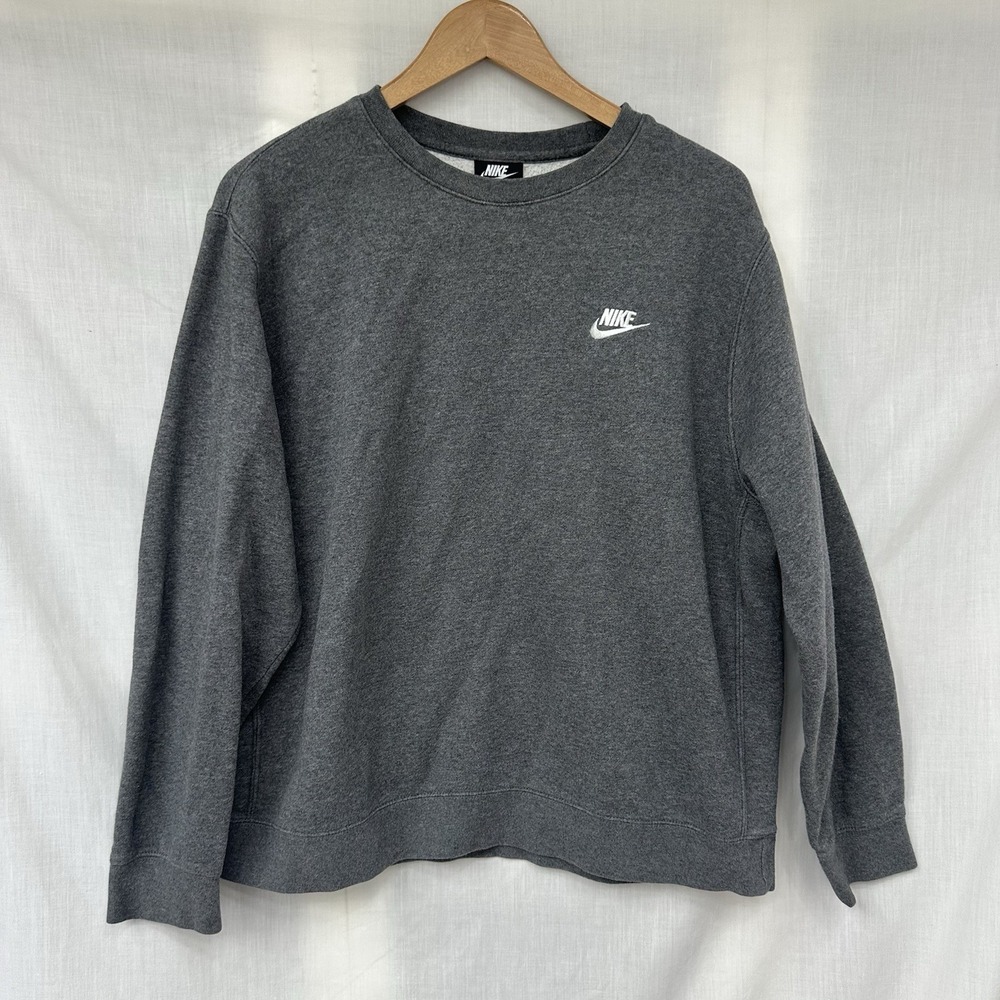 Nike‎ Swoosh Chest Logo Sweatshirt Size Large Mens Dark Gray Sweater Club Sports